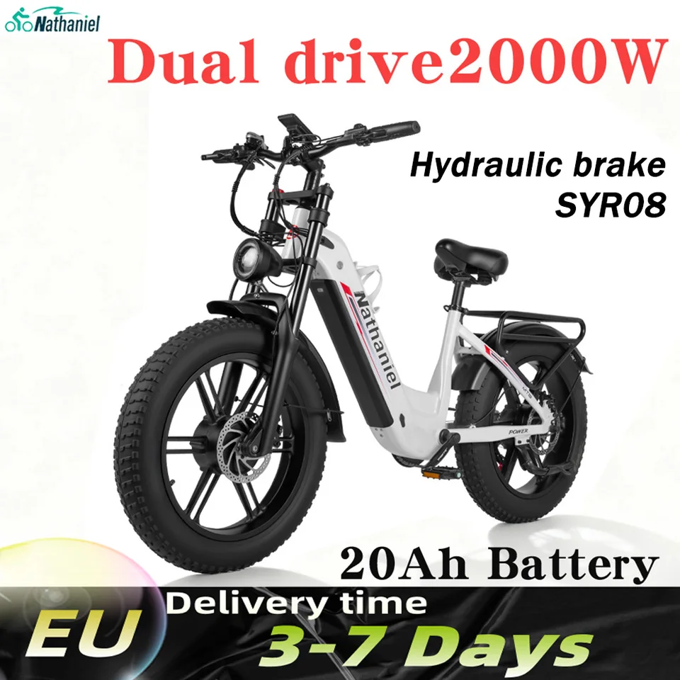 Nathaniel SYR08 City Commuting E-Bike, Dual Motor 2000W, 20x4.0 Integrated Wheel, 48V20AH, Speed 50+, Snow/Sand Outdoor Cycling image 1