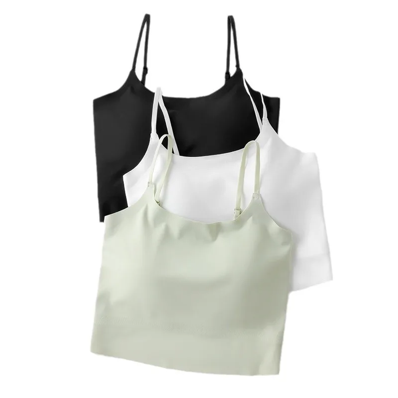 Colete camisola sem alças feminino, sem necessidade de sutiã, estilo fino de verão de uma peça, usável ao ar livre, sem costura, costas bonitas, interno