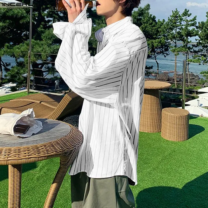 

INCERUN Men Striped Shirt Lapel Long Sleeve Loose Men Clothing Streetwear Korean Style Tops Fashion Leisure Male Shirts S-5XL