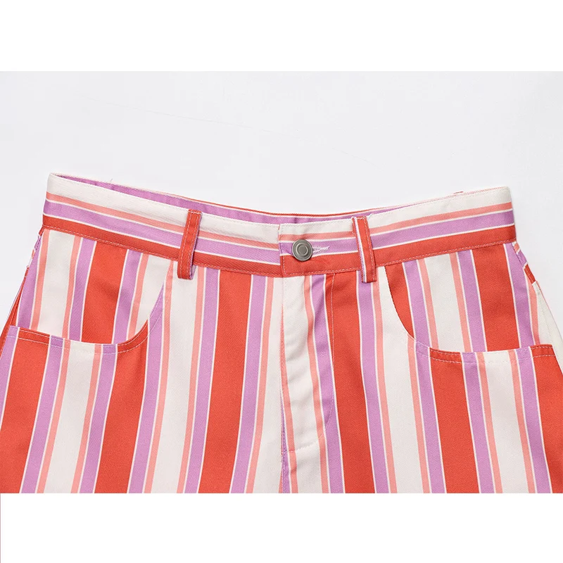 2025 женские модные полосатые шорты-бермуды, винтажные повседневные свободные шорты с высокой талией, летние женские праздничные короткие брюки