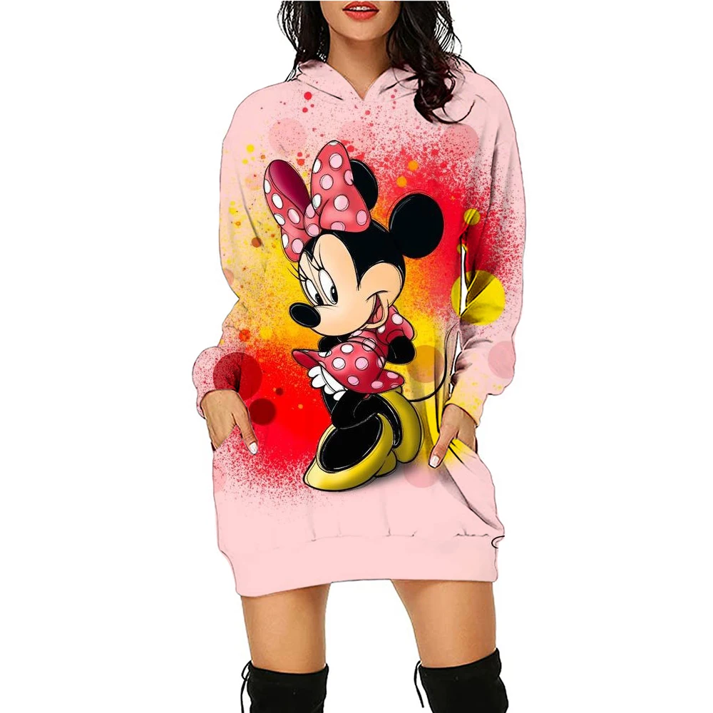 Hoodie Dresses Long Sleeves Korean Fashion Mini Dress Y2k Minnie Mouse Women 2022 Sweater Dress Elegant Mickey Kawaii Disney 3XL