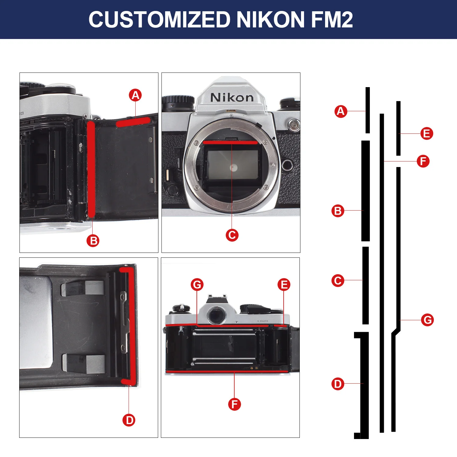 eTone Kit de réparation personnalisé pour éponge en mousse auto-adhésive étanche à la lumière pour Nikon FE FM FE2 FM2 FM2N FM2T