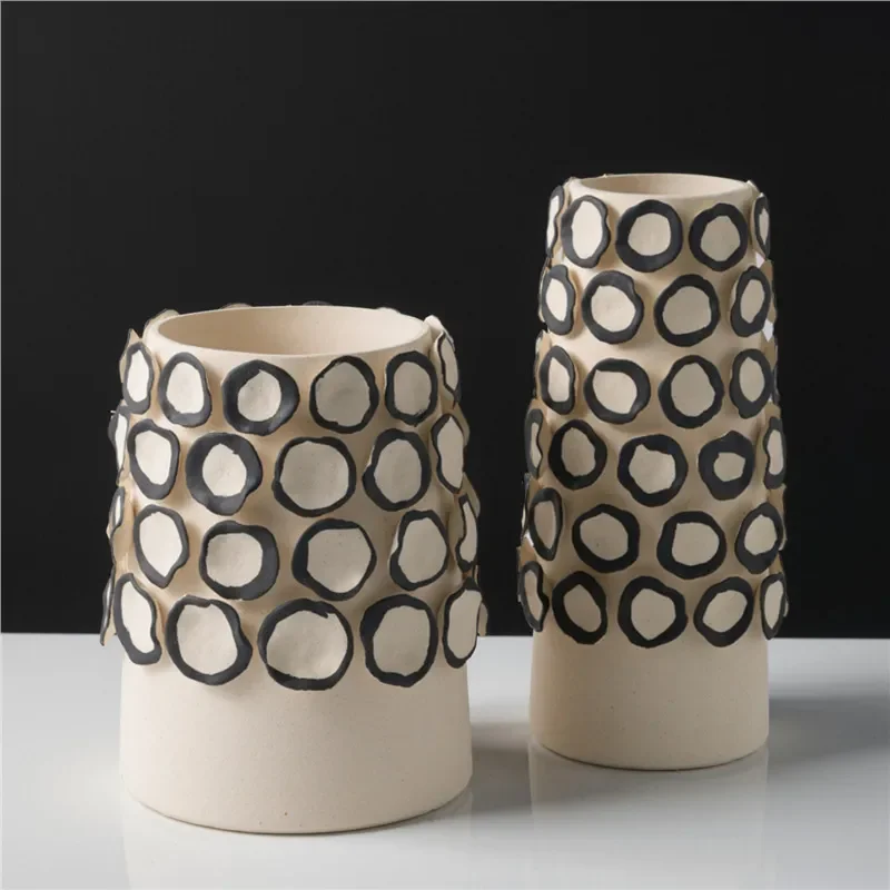 Nordic Ceramic Vase Modern Simple Polka Dot Design Handmade Flower Arrangement for Living Room Bedroom Home Decor High End