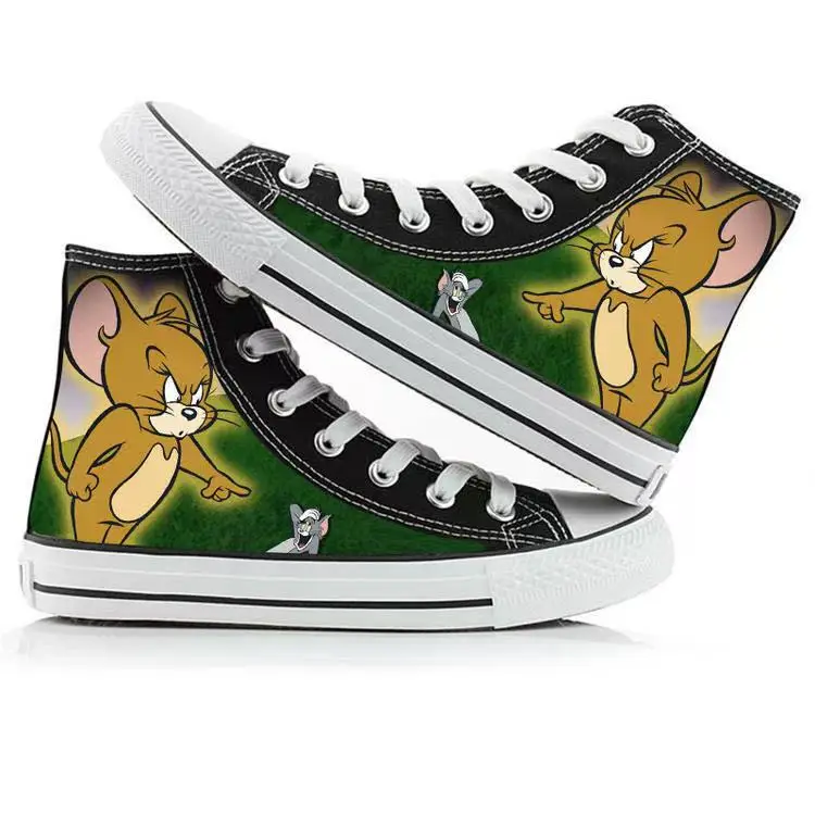 

2025 new Tom and Jerry drop shipping Canvas Shoes Women's plus cat and mouse Student Couple high-top real photo man board shoes