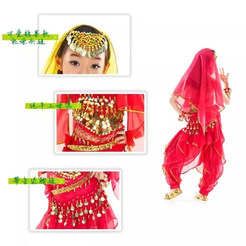 Trajes de dança do ventre infantis personalizados, conjunto para roupas de dança indiana infantil, fantasia de performance no dia das crianças