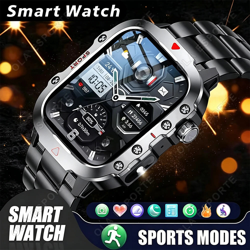 Military Smart Watch Men Flashlight Health Monitoring Waterp