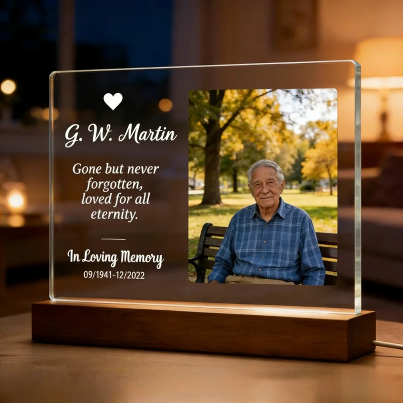 Custom Photo Portrait Acrylic Lamp Personalized Night Light Wooden Clear Base Picture Lamp Thoughtful Gift Teacher's Day Gift