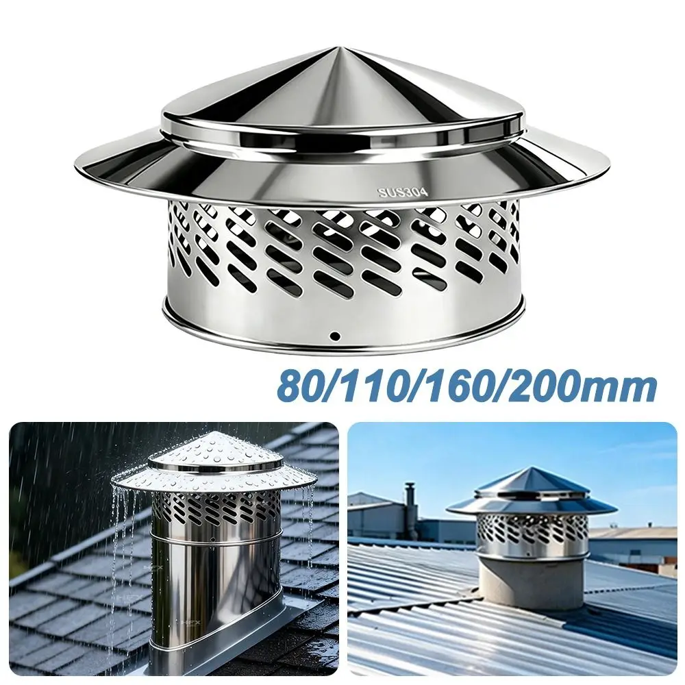 High Quality Simple Installation 80/110/160/200mm Chimney Cap Stainles Steel Multifunctional Ventilation Ducts Rainproof Cover image 3