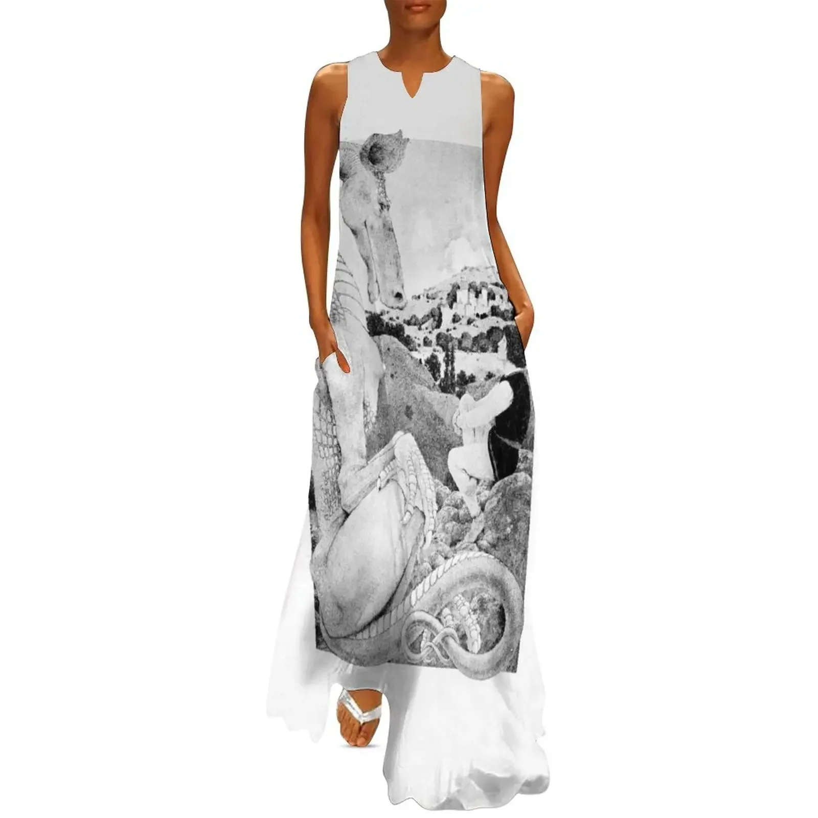 

Illustration to The Reluctant Dragon in Dream Days by Kenneth Grahame. Illustration by Maxfield Parrish Long Dress