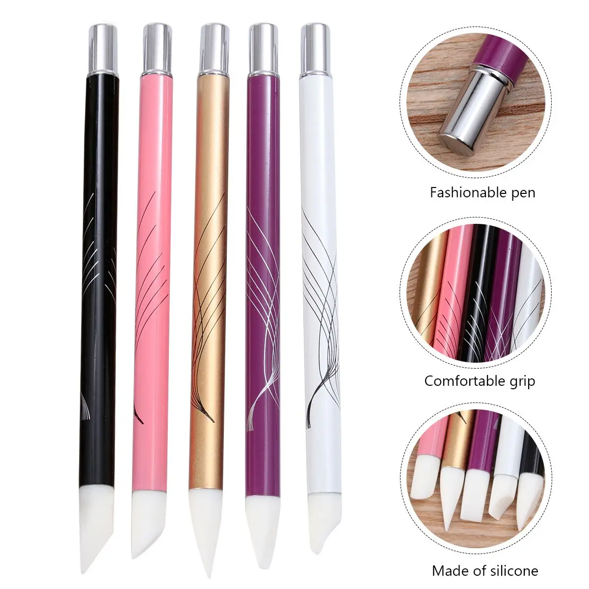 5Pcs 실리콘 네일 브러쉬 세트 블랙 키트 전문 라이너 그림 도구 아크릴 네일 펜 내구성 부드러운