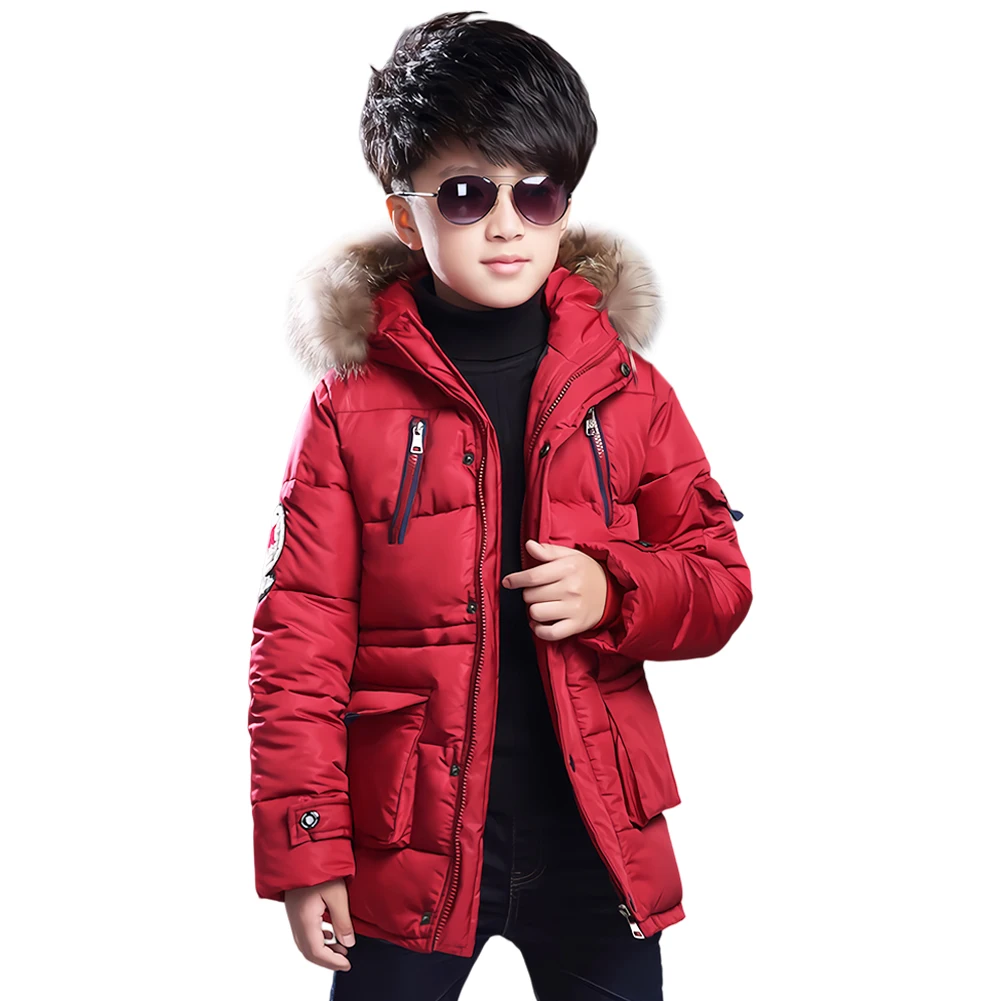 

Boy Winter Coat Warm Quilted Puffer Kids Parka Jacket with Detachable Fur Hood Windproof Thick Outerwear for Teenagers