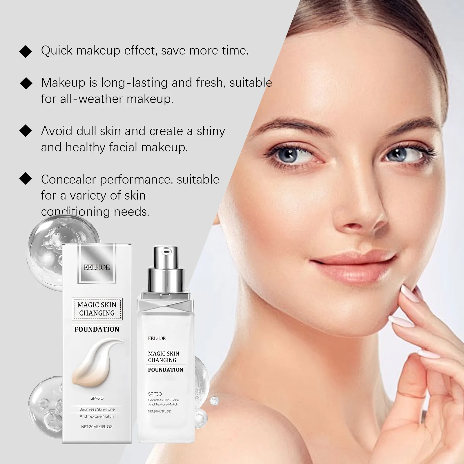 EELHOE Thermochromic Long-lasting Foundation Lightweight Moisturizing Clear Brightening The Skin Long-lasting Matte Finish