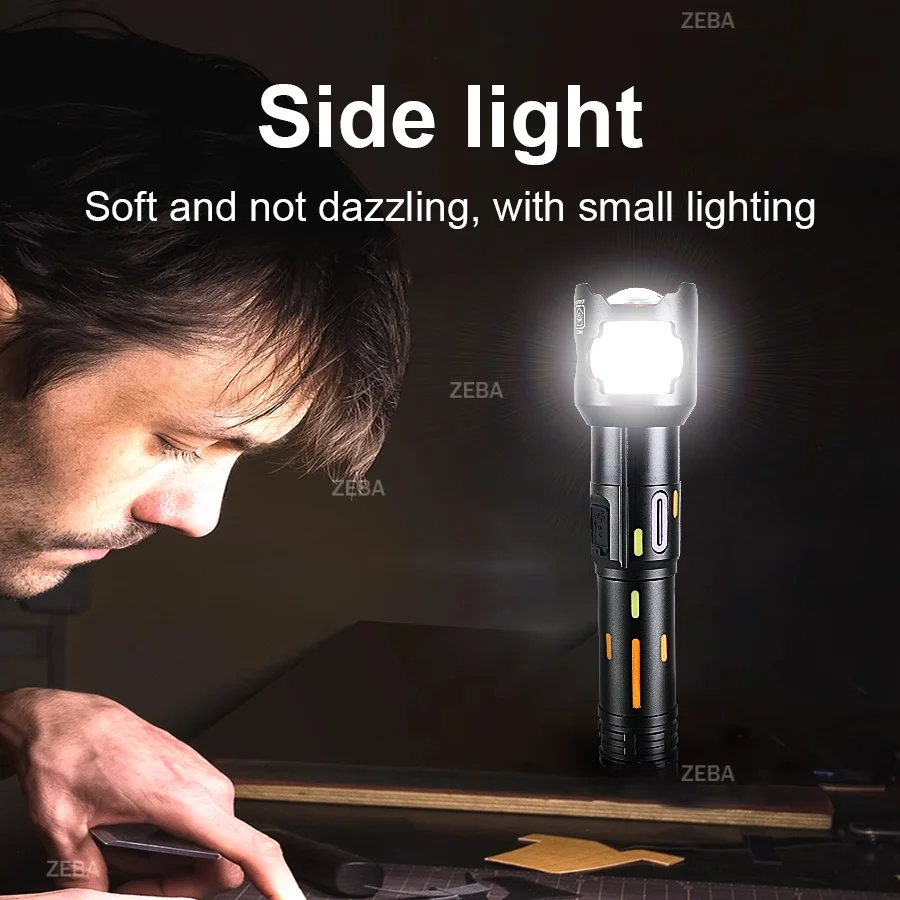 90000000LM High Power LED Flashlight With Fluorescent Head Long Range 5000M Torch Light Zoom Rechagreable Portable Lamp Camping