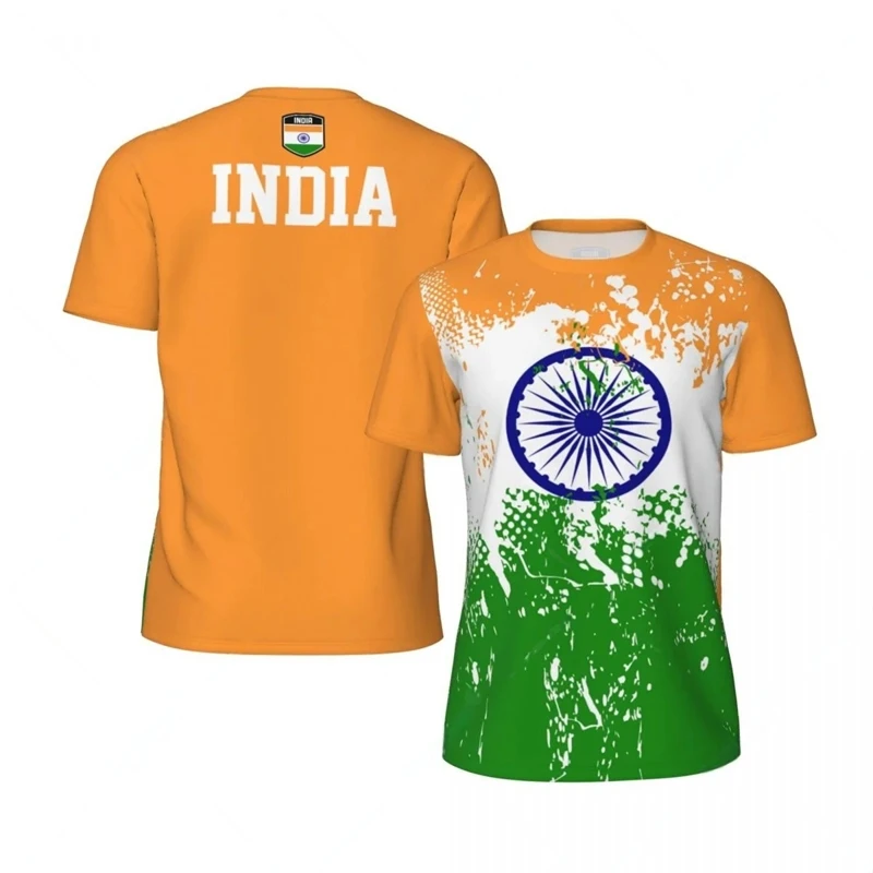 Fashion India Flag Football T Shirts For Men Summer Trend National Emblem 3D Printed Sports Tees Casual Oversized Kids T-Shirt