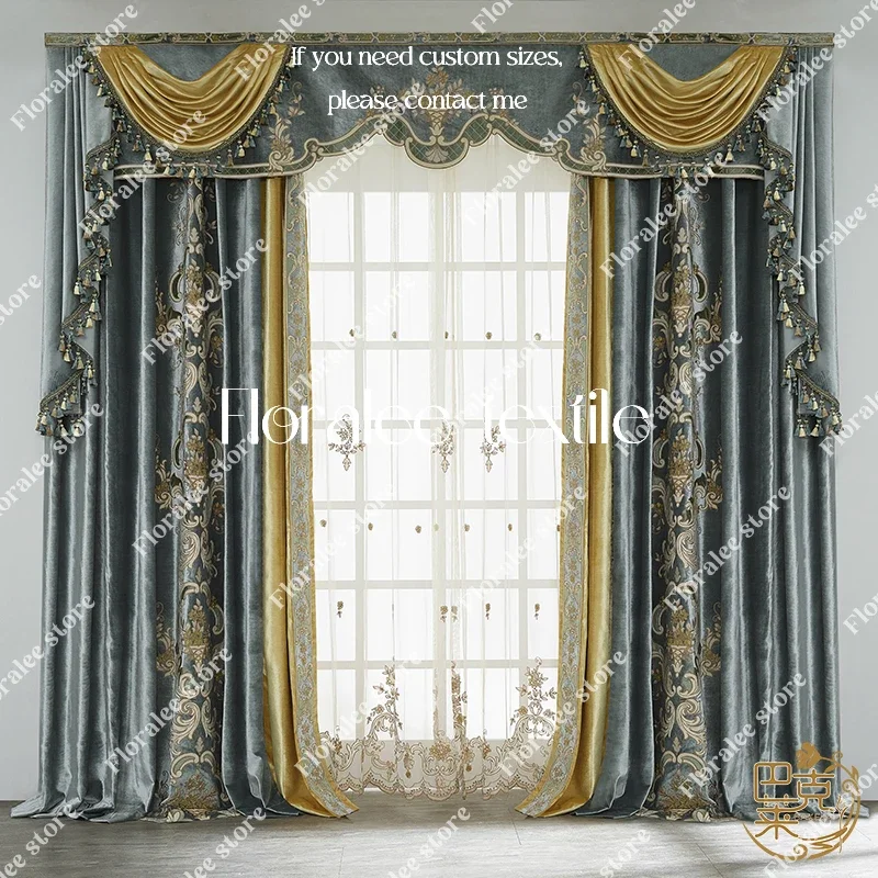 

European Luxury Curtains for Living Room Bedroom Villa Velvet Embroidery Velvet Blackout Curtains High-quality Fabric Curtains