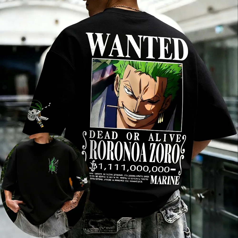 T-shirt unisexe en coton ONE PIECE Roronoa Zoro, nouveau produit d'été 2026, imprimé Anime Harajuku, ample, manches courtes, pour parents et enfants