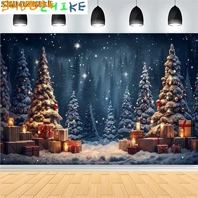 

Christmas Day New Year Party Photography Backdrops Prop Window Living Room Interior Xmas Tree Snow Theme Photo Background FN-13