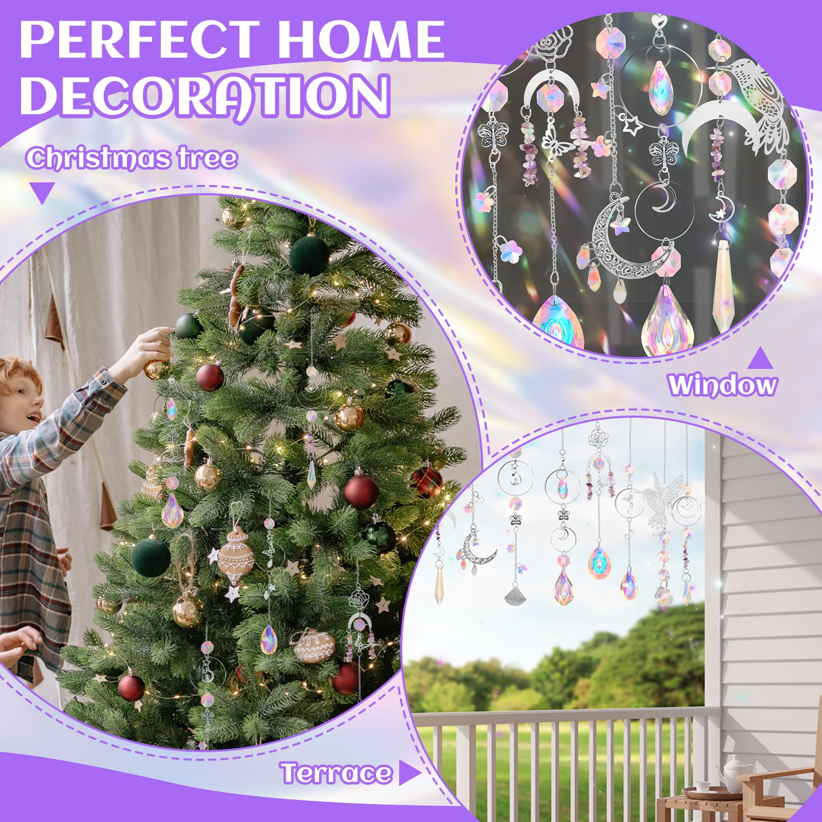 Hanging Crystal Pendant Garden DIY Suncatcher Kits Wind Chimes Rainbow Prism Crystal Chain Home Decorations Garden Sunny Catcher