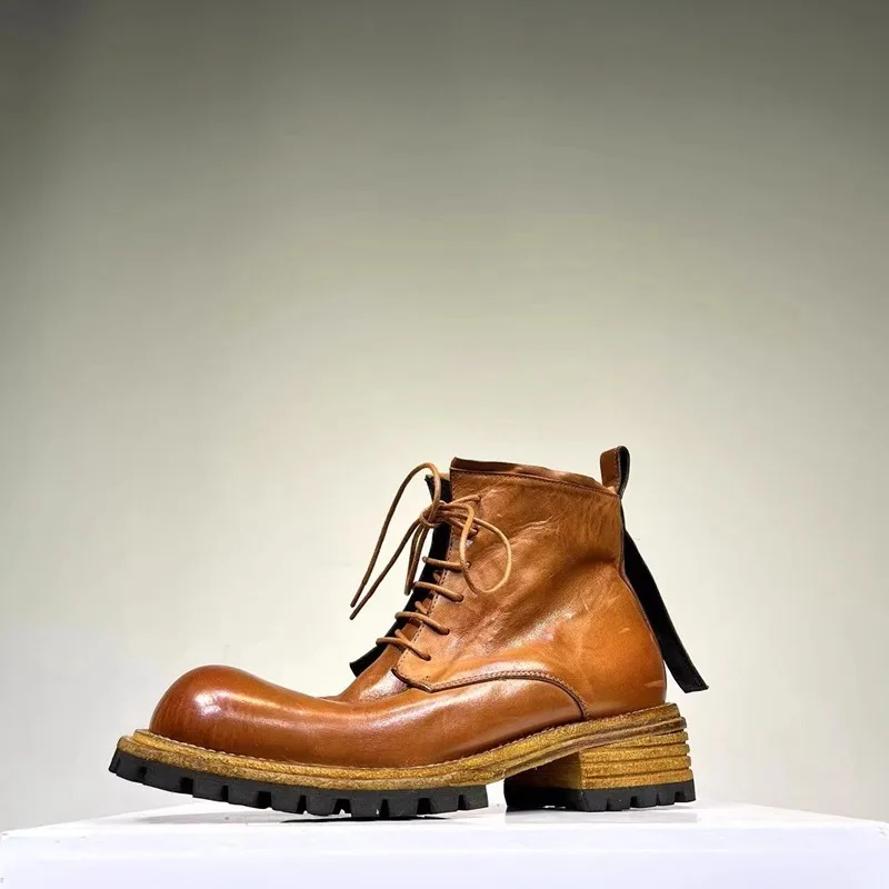 

British Vintage Thick Sole Motorcycle Desert boots Male High Top Walking Safety Shoes Men's boots Genuine Leather Riding Boots