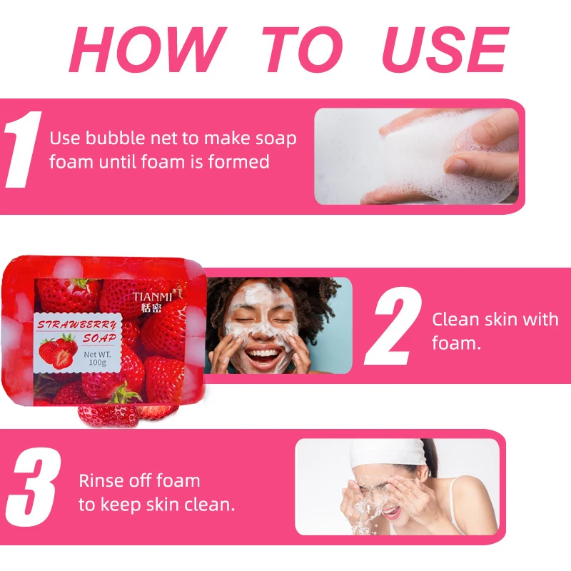 Strawberry Jelly Soap, rich in strawberries and Revlon, deeply cleanses, cleanses, bathes the whole body