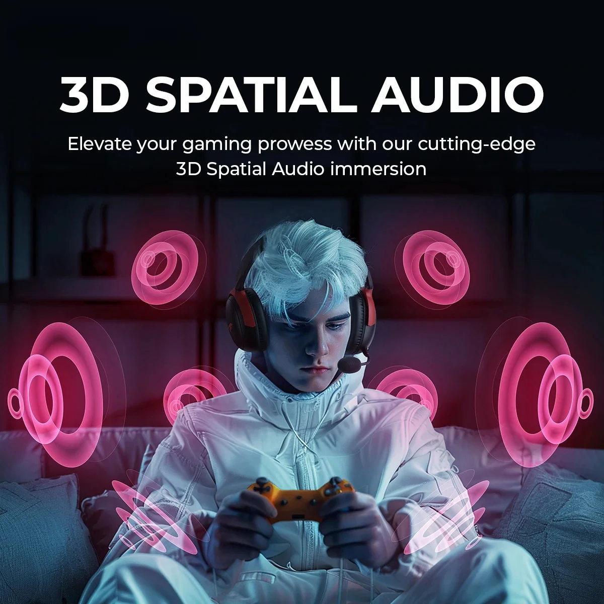 2.4GHz Wireless Gaming Headset Low Latency 53mm 3D Spatial Audio ENC Mic HD Call Bluetooth Headphones for Gamer PC PS5