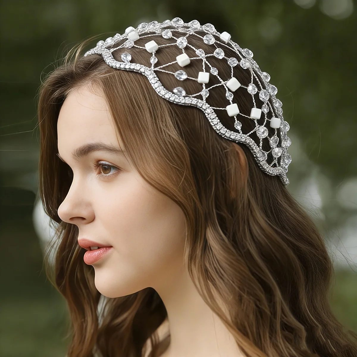 

Свадебная повязка на голову со стразами и жемчугом, сетка для волос, элегантная тиара, аксессуары для волос, вечерние украшения для выпускного вечера, головной убор