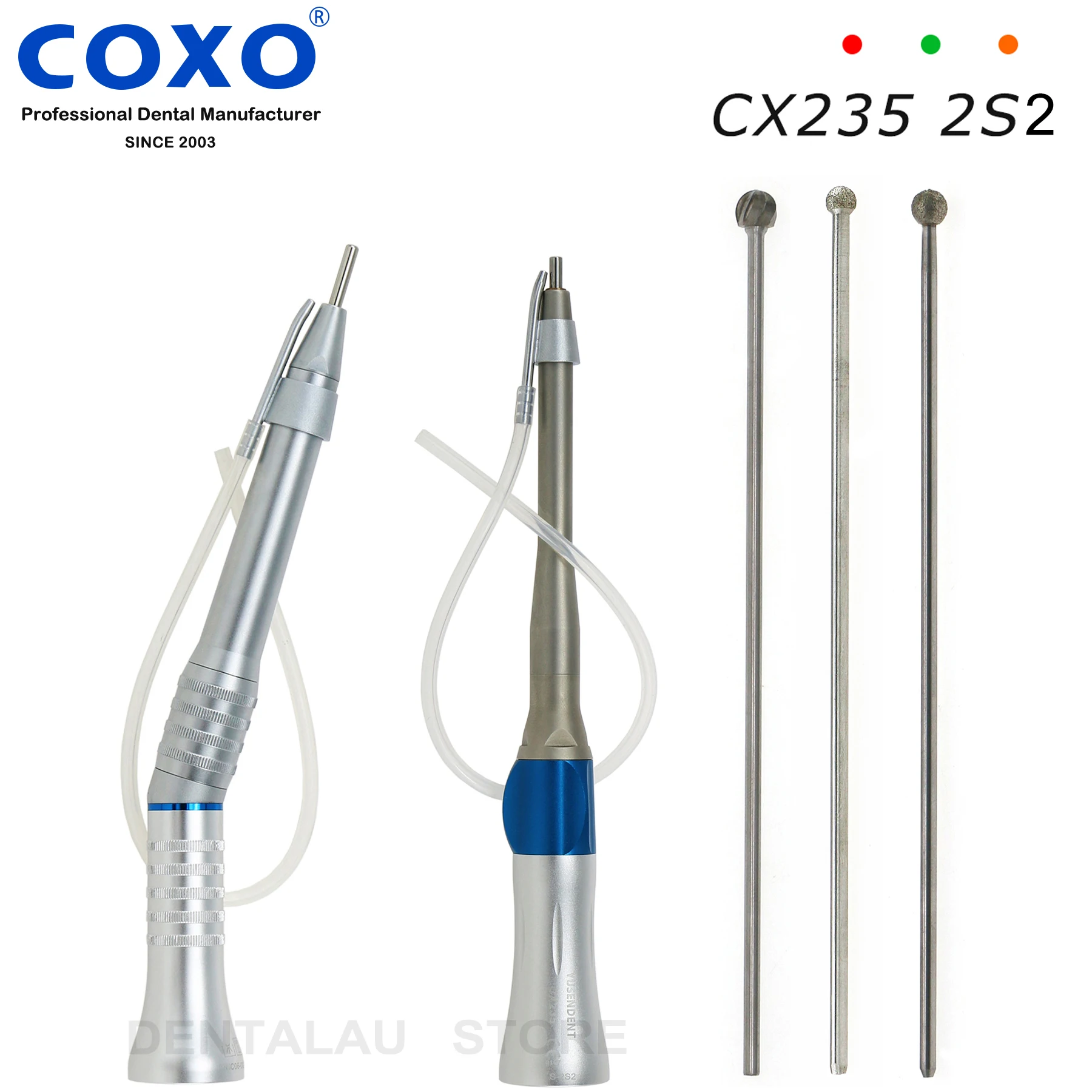 CX235-2S/2S2 COXO Dental Universal Surgical Handpiece 1:1 Straight Nose Cone 20° Angle with Steel Staineless Steel Bur Tips