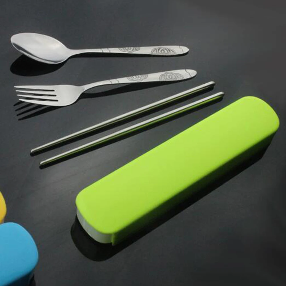 

6 Pcs Stainless Steel Cutlery Set Travel Spoon Fork Chopsticks Square Rust-less Tableware