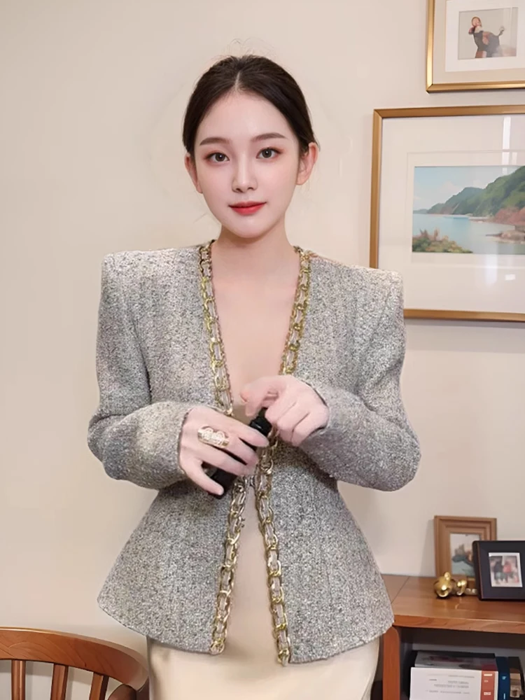 

Fashionable Short Shoulder Padded Outerwear Women's Autumn 2024 New Style Luxury Light Elegant Slimming Polyester Fiber