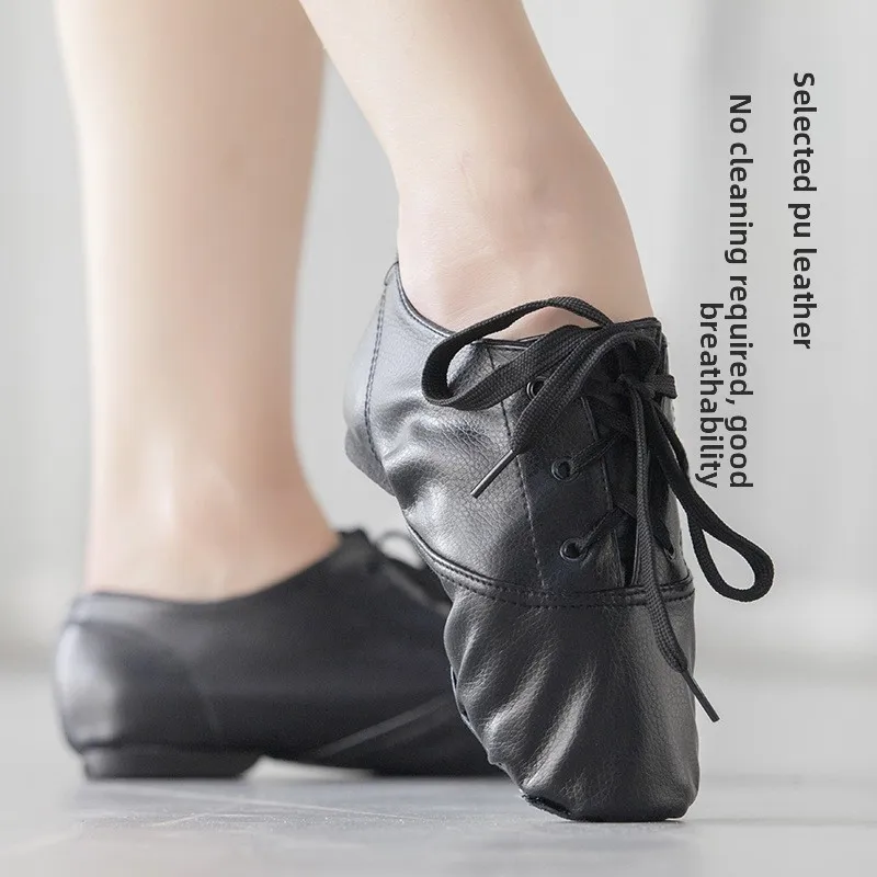 

Мужская обувь для джазовых танцев с низким берцем из искусственной кожи, женская обувь для взрослых для тренировок на мягкой подошве Es Yoga, балетная детская танцевальная обувь