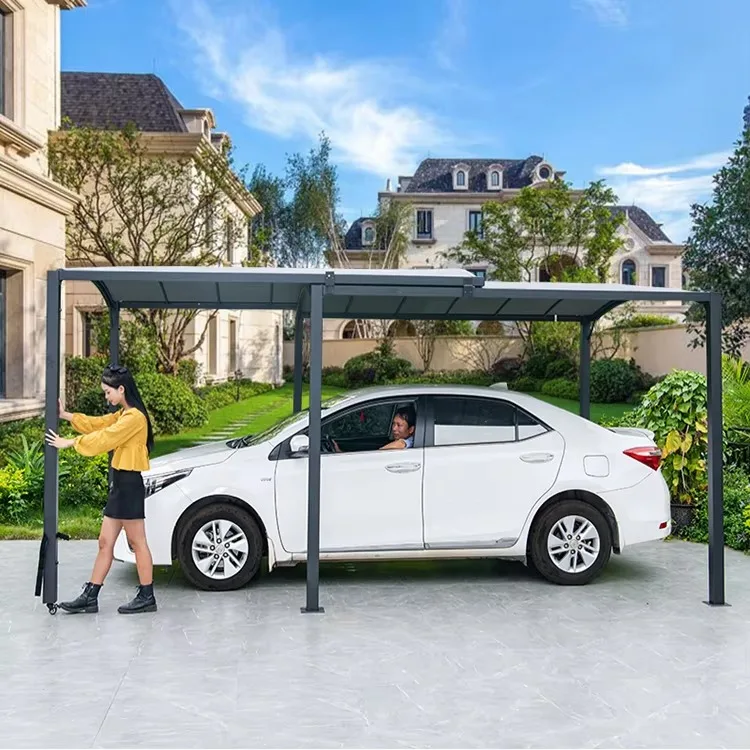 Outdoor Retractable Car Shelter Heavy Duty Steel Frame For Home Villa Patio Waterproof Windproof Sun Protection Mobile Carport