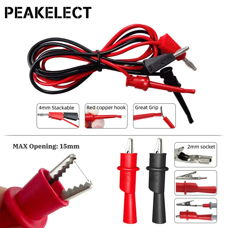 PEAKELECT P1308C 20PCS Multimeter Test Lead Kit with Banana Plug Test Hooks Puncture Probe Replaceable Needle Alligator Clip