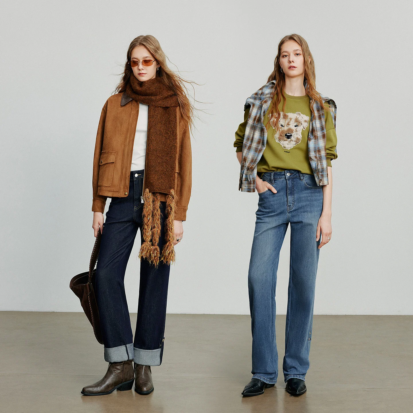 TOYOUTH جينز نسائي من قماش الدنيم لخريف 2025 سروال جديد من ليوسيل بحاشية مرنة وبسيطة مستقيمة الساق بطول الكاحل