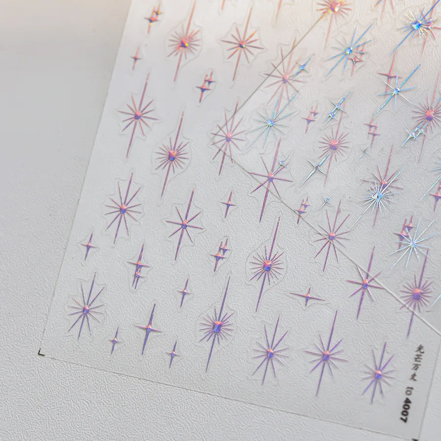 1Pc 5D Goud Zilver Laser Starlight Nail Art Stickers Y2K Bronzing Ster Lijm Slider Nail Art Decoraties Manicure Decals