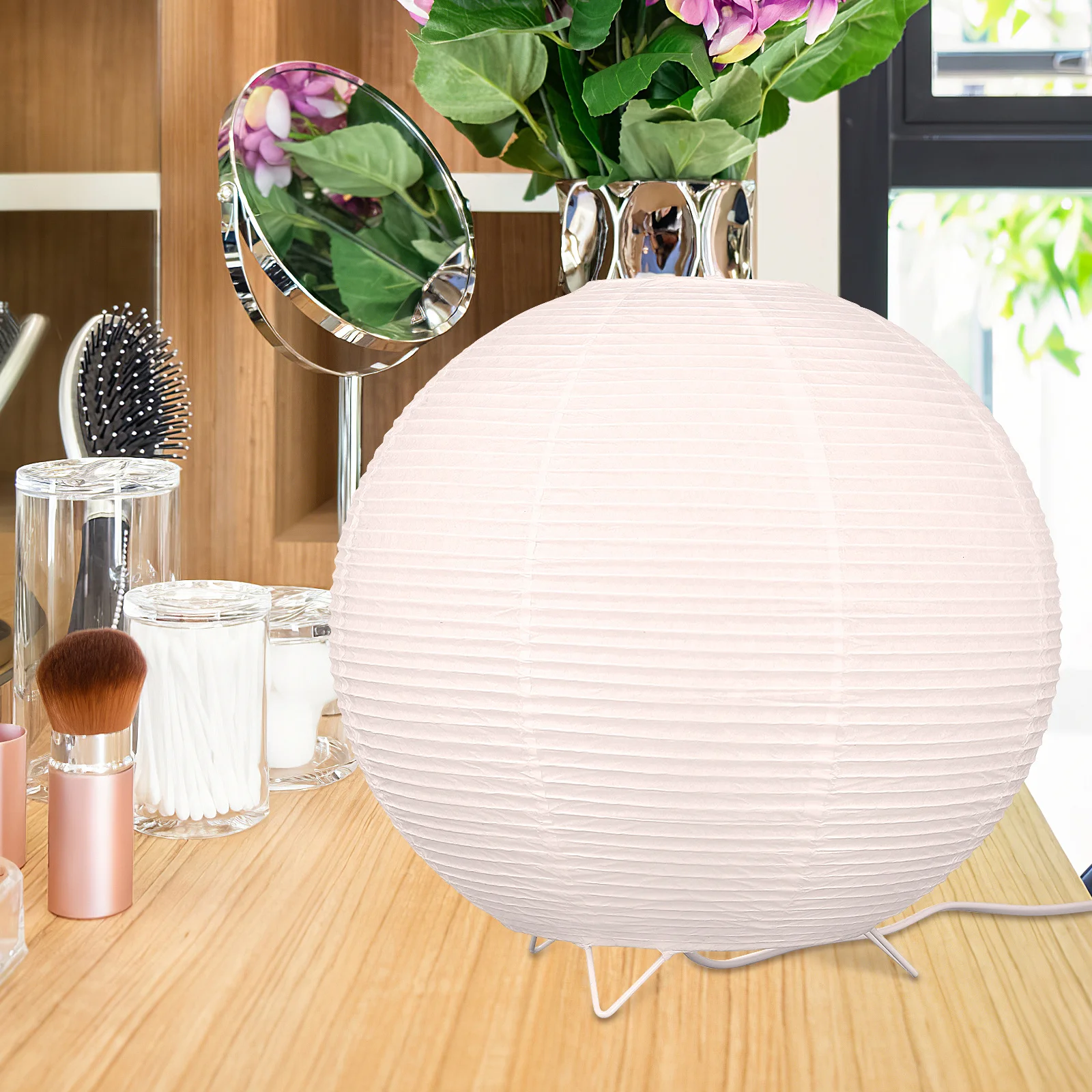 

Paper Lamp Lantern Night Light Bedroom Table Lamp with Metal Paper Lampshade E14 Bulb Included Cozy Decorative