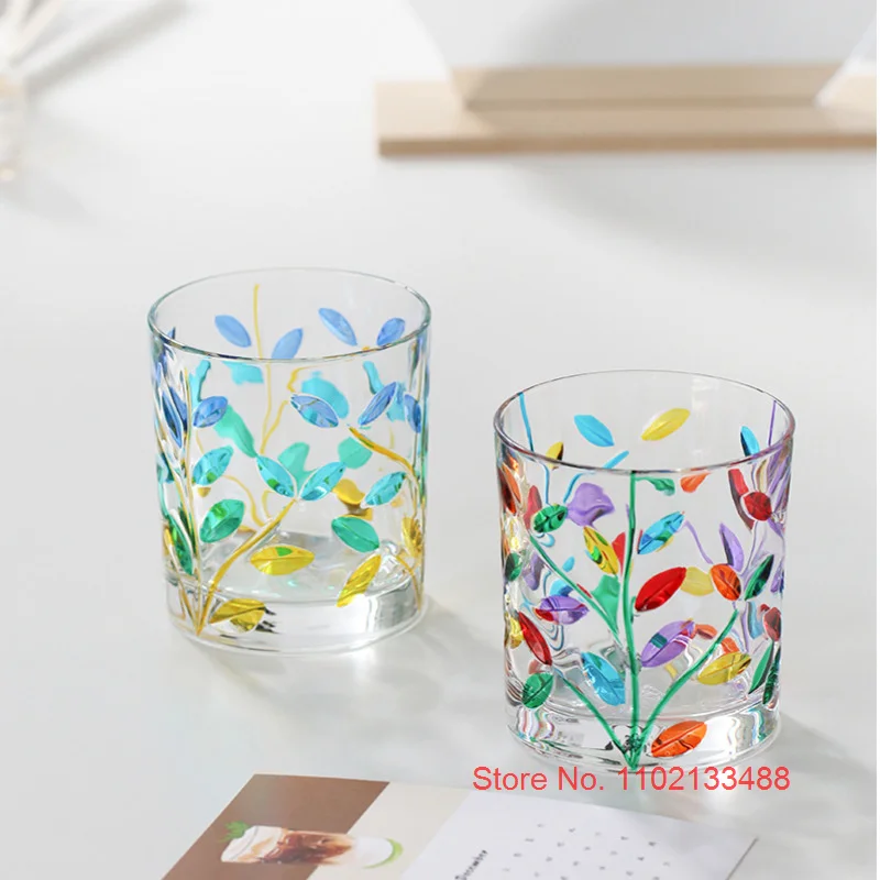 Italy Murano Design Colored Whiskey Glass Laurel Leaves National