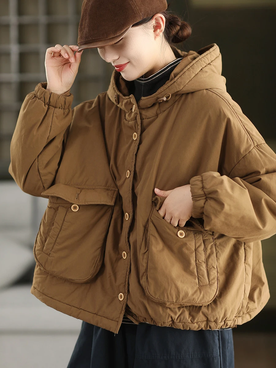 

Winter Thiened High-densi Cotton Jaet Women's Loose Cotton Coat with Hood Artistic Warm Cotton irt No Brand Registere...