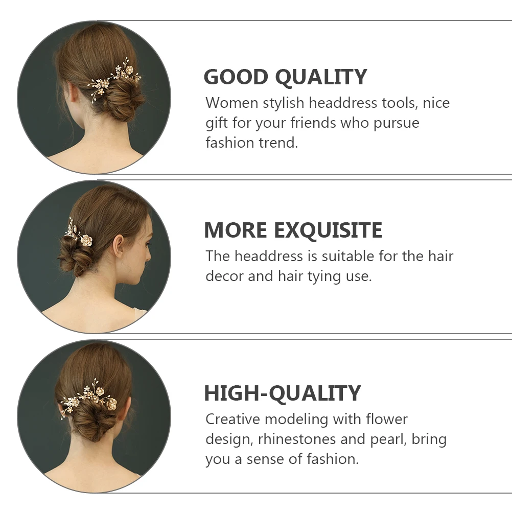 

3 Pcs Hairpin U Pearl Hairpin shaped Flower Stick Pearl Rhinestones Women nament Headdress Wedding Party Accessories