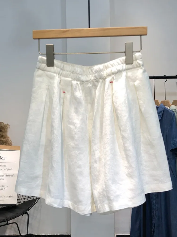 

Белые хлопковые льняные лыжи, женские летние тонкие дышащие повседневные свободные универсальные утягивающие льняные брюки с широкими штанинами пять четвертей