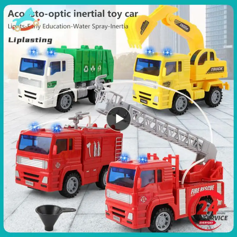 New Light Music Inertial Fire Truck Can Spray Crane Engineering Model Mixer Children's Early Education Clockwork Toys