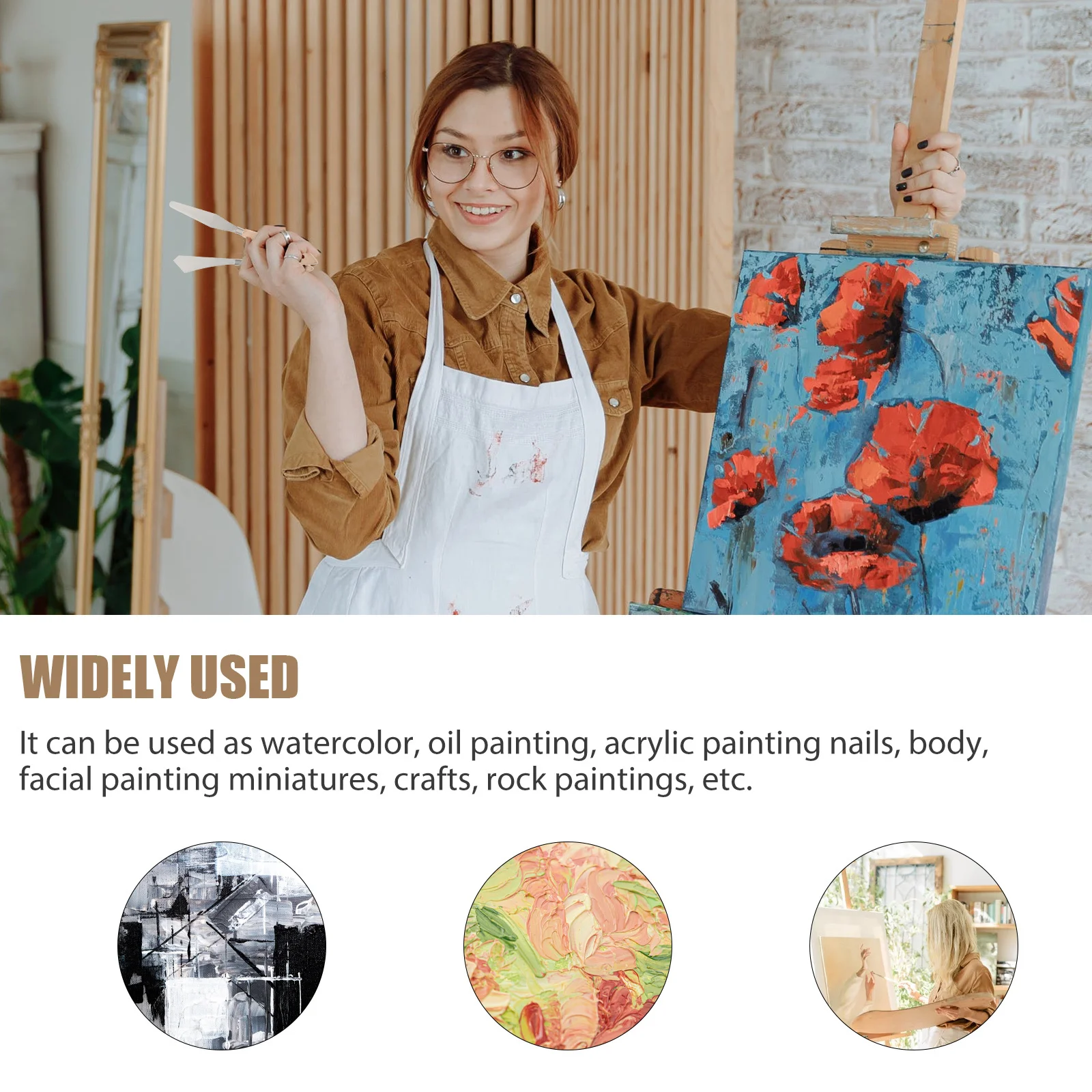 5Pcs Oil Paint Spatulas Painting Scrapers Set Stainless Steel Blades Wooden Handles Color Mixing Art Supplies Painting Scrapers