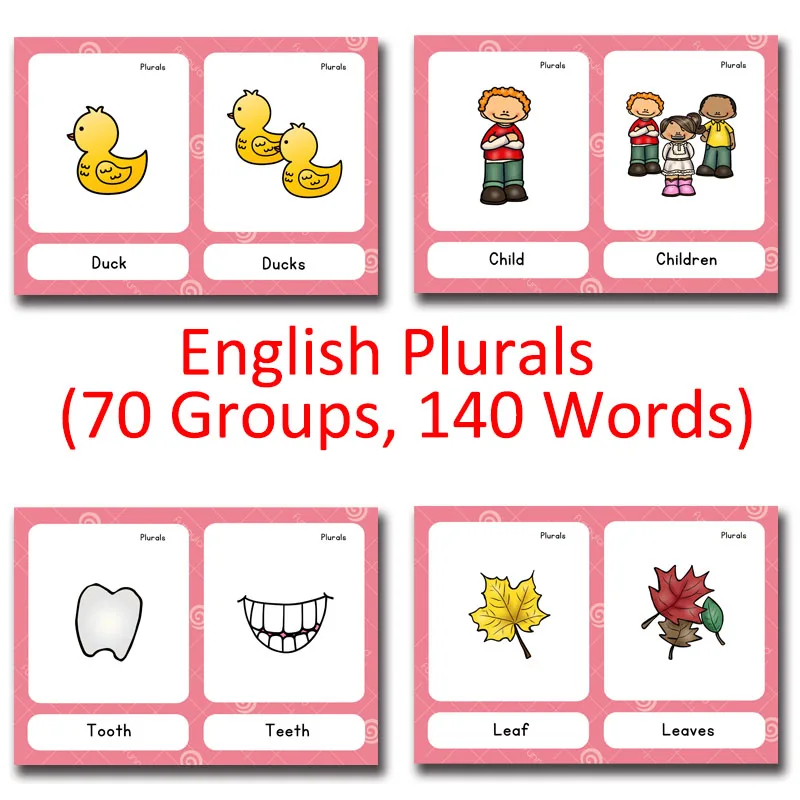 70 Groups Noun English Plurals Kids Montessori English Word Pocket FlashCards Game Learning Educational Toys For Children Games