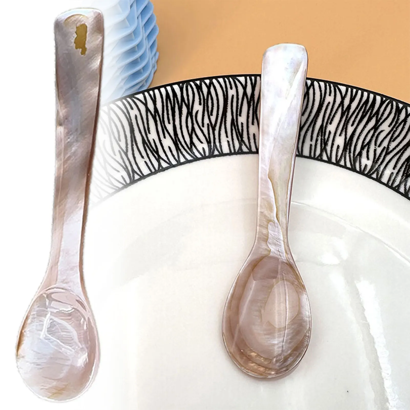 6pcs Natural Pearl Spoons,Seashell Coffee Stirring Spoon,Mother Of Pearl Seashells Stirring Spoons,Teaspoon Crafts Dessert Coffe