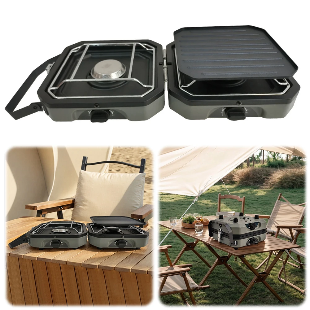 2 Burner Camping Stove Foldable Camping Stove with Griddle Outdoor Gas Stove Adjustable Multi-Function for Travel Exploration