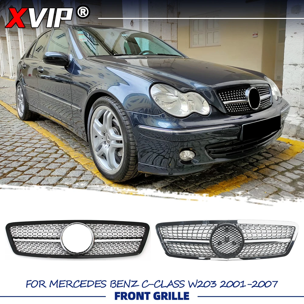 

XVIP Chrome Black Diamonds Style Bumper Grille Racing Grill For Mercedes Benz C-Class W203 2001-07 C200 C230 C240 C280 C320 C350