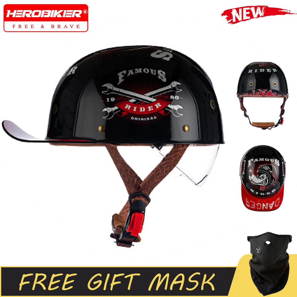 

New Motorcycle Half Helmet Street Retro Baseball Cap Moto Helmet with White Lenses Motorbike Half Helmet Men Women