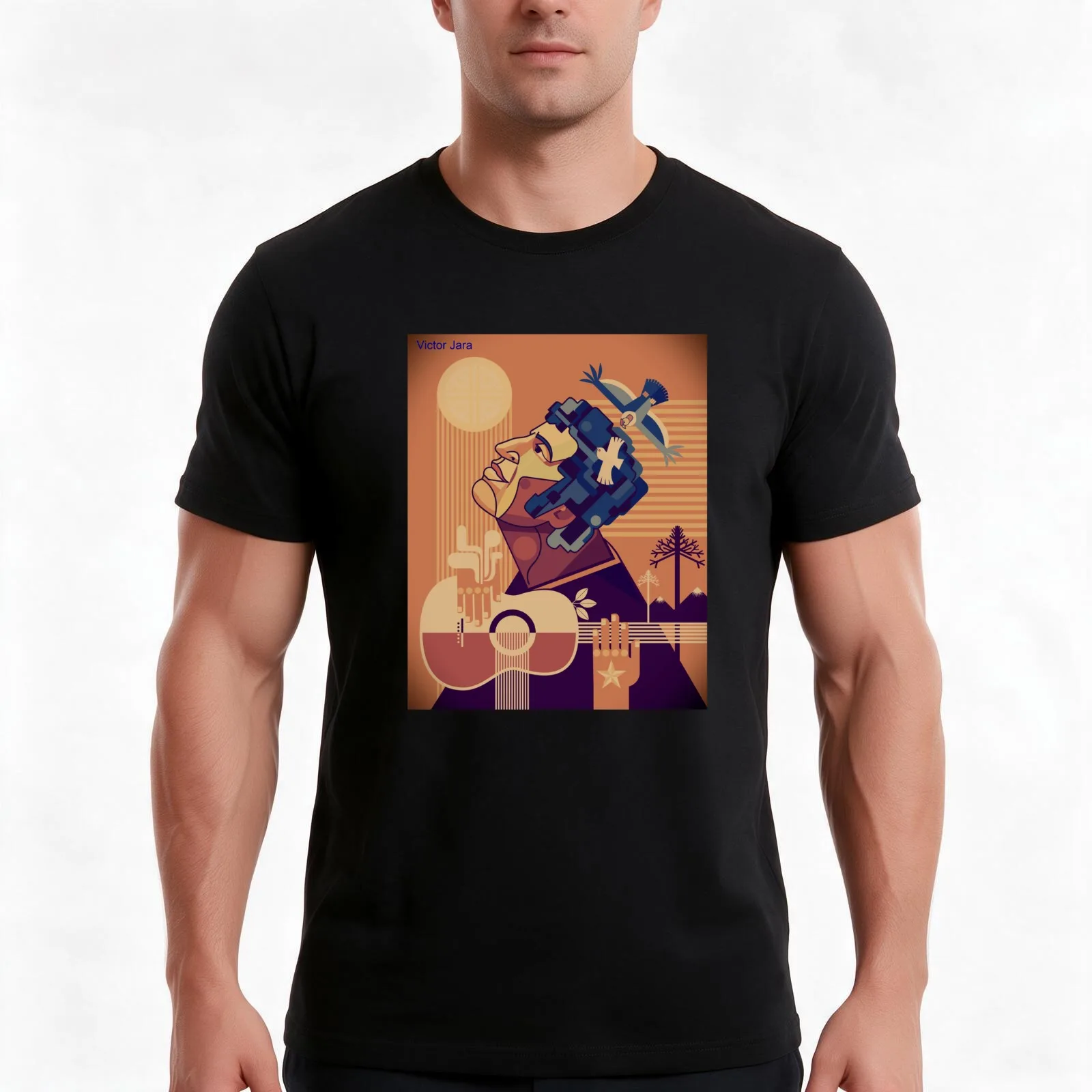 victor jara artwork T-Shirt, Summer Casual Cotton Tee, Oversized Streetwear Tops, Vintage Graphic Print, Loose Fit Short Sleeve
