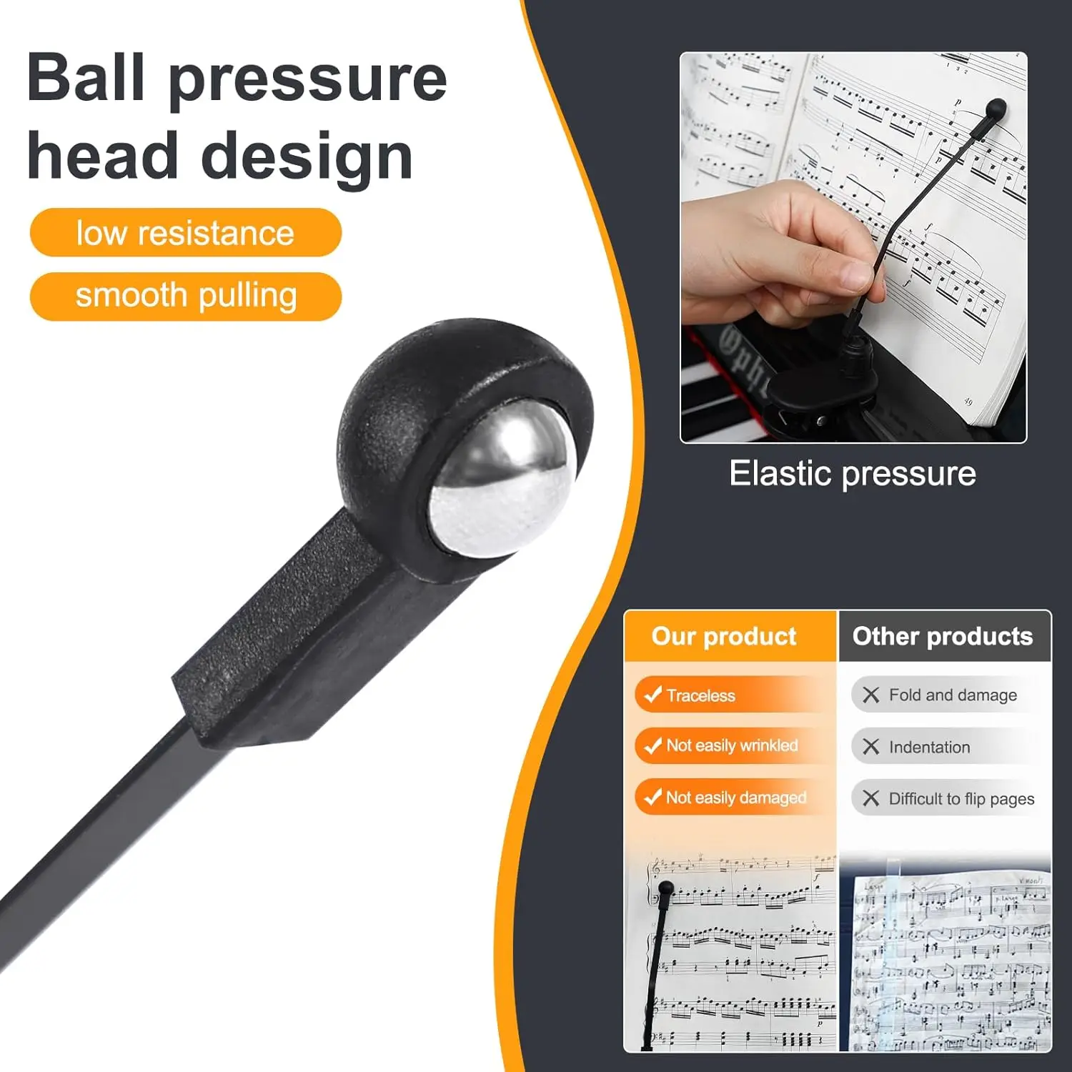 

2pcs Portable Piano Music Book Clip Black Adjustable Piano Accessories Music Stand Easy Install Piano Page Holder