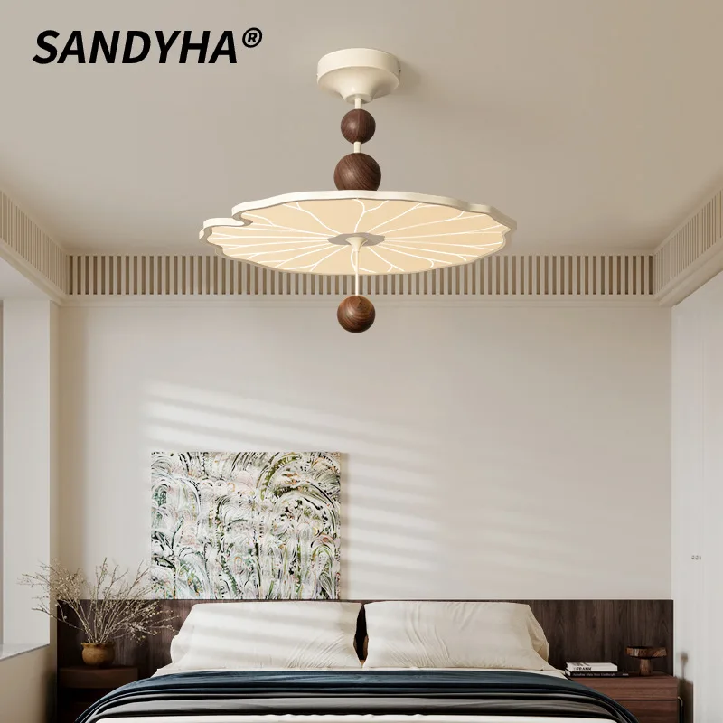 

SANDYHA French Cream Style Ceiling Light Lotus Leaf Lampshade LED Lamp Living Room Bedroom Decoration Study Lighting Fixtures