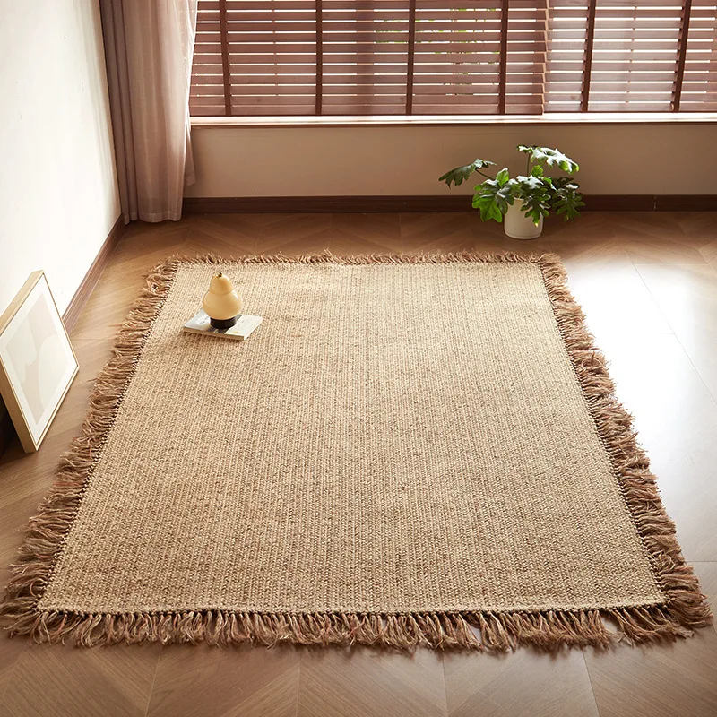 

Wool Double-Woven Hand-Woven Tassel Glue-Free Solid Color Modern Simple Square Carpet Vacuum Clean Living Room Bedroom Sofa